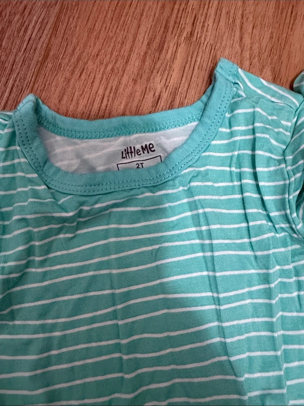 Little Me Teal and White Striped Two-Piece Pajama Set